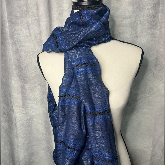 Elegant Blue, Black, Gray and Silver Scarf - Picture 3 of 7